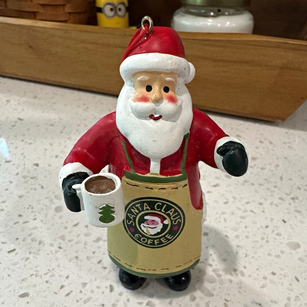 Santa Claus Coffee Figurine Hanging Painted Resin Christmas Multicolor Ornament